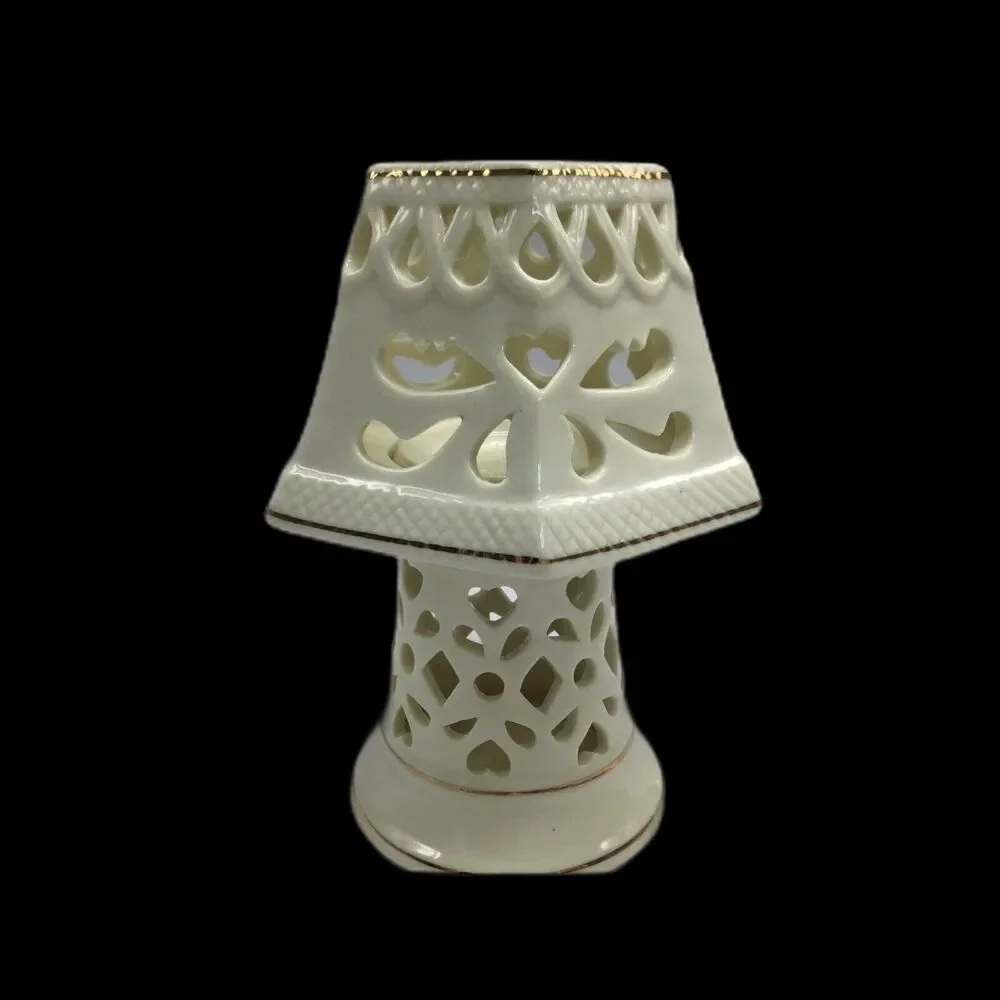 Cream Gold Ceramic Heart Fairy Tealight Candle Holder Cottagecore Decor